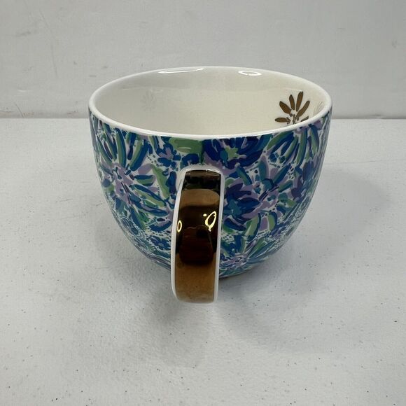 Lilly Pulitzer 12 oz Tea Coffee Cup Blue Floral with Gold Handle - Picture 3 of 10